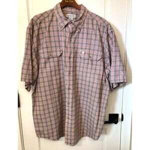Carhartt Short Sleeve Plaid Dress Shirt XL Red Black Rugged Outdoor Hiking Cabin
